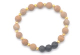 CGB8194 8mm matte wooden jasper & black lava beaded stretchy bracelets