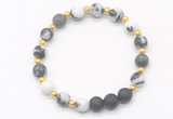 CGB8195 8mm matte black white jasper & black lava beaded stretchy bracelets