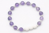 CGB8197 8mm amethyst & white lava beaded stretchy bracelets