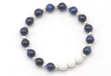 CGB8199 8mm blue tiger eye & white lava beaded stretchy bracelets