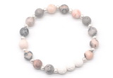 CGB8201 8mm pink zebra jasper & white lava beaded stretchy bracelets