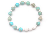 CGB8202 8mm blue sea sediment jasper & white lava beaded stretchy bracelets