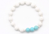 CGB8204 8mm white lava & blue howlite beaded stretchy bracelets