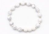 CGB8205 8mm matte white howlite & white lava beaded stretchy bracelets