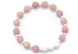 CGB8207 8mm matte pink wooden jasper & white lava beaded stretchy bracelets