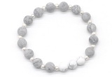 CGB8208 8mm matte grey picture jasper & white lava beaded stretchy bracelets