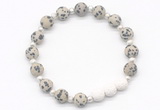 CGB8209 8mm matte dalmatian jasper & white lava beaded stretchy bracelets