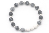 CGB8211 8mm matte snowflake obsidian & white lava beaded stretchy bracelets