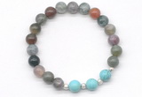 CGB8218 8mm Indian agate & blue howlite beaded stretchy bracelets