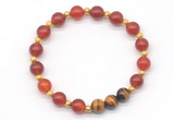 CGB8220 8mm red agate & yellow tiger eye beaded stretchy bracelets