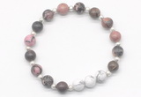 CGB8221 8mm rhodonite & white howlite beaded stretchy bracelets