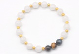 CGB8225 8mm white jade & colorfull tiger eye beaded stretchy bracelets