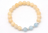 CGB8227 8mm honey jade & aquamarine beaded stretchy bracelets