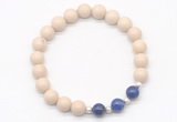 CGB8233 8mm white fossil jasper & lapis lazuli beaded stretchy bracelets