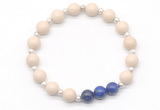 CGB8234 8mm white fossil jasper & lapis lazuli beaded stretchy bracelets