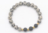 CGB8236 8mm dalmatian jasper & matte black agate beaded stretchy bracelets