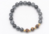 CGB8240 8mm snowflake obsidian & yellow tiger eye beaded stretchy bracelets