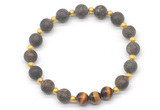 CGB8245 8mm matte bronzite & yellow tiger eye beaded stretchy bracelets