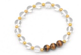 CGB8248 8mm white crystal & yellow tiger eye beaded stretchy bracelets