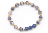 CGB8250 8mm dogtooth amethyst & lapis lazuli beaded stretchy bracelets