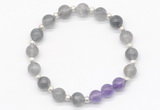 CGB8252 8mm cloudy quartz & amethyst beaded stretchy bracelets