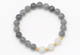 CGB8253 8mm labradorite & white moonstone beaded stretchy bracelets