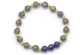 CGB8254 8mm gradr AA labradorite & lapis lazuli beaded stretchy bracelets