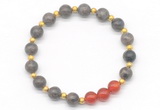 CGB8256 8mm rainbow labradorite & red agate beaded stretchy bracelets