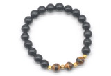 CGB8261 8mm black obsidian & grade AA yellow tiger eye beaded stretchy bracelets