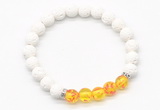 CGB8271 8mm white lava & synthetic amber beaded mala stretchy bracelets