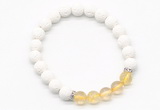 CGB8272 8mm white lava & citrine beaded mala stretchy bracelets