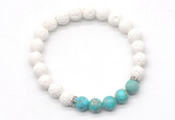 CGB8277 8mm white lava & blue sea sediment jasper beaded mala stretchy bracelets