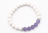 CGB8279 8mm white lava & amethyst beaded mala stretchy bracelets