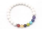 CGB8280 8mm white lava 7 chakra beaded mala stretchy bracelets