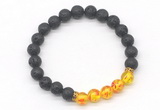 CGB8284 8mm black lava & synthetic amber beaded mala stretchy bracelets