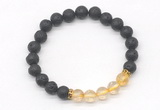 CGB8285 8mm black lava & citrine beaded mala stretchy bracelets