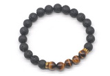 CGB8286 8mm black lava & grade AA yellow tiger eye beaded mala stretchy bracelets