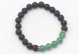 CGB8288 8mm black lava & green aventurine beaded mala stretchy bracelets