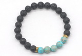 CGB8290 8mm black lava & blue sea sediment jasper beaded mala stretchy bracelets