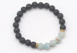 CGB8293 8mm black lava & matte amazonite beaded mala stretchy bracelets