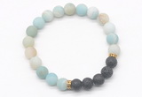 CGB8295 8mm matte amazonite & black lava beaded mala stretchy bracelets