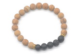 CGB8297 8mm matte wooden jasper & black lava beaded mala stretchy bracelets