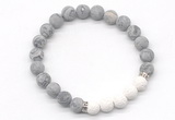 CGB8299 8mm matte grey picture jasper & white lava beaded mala stretchy bracelets