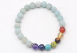 CGB8305 8mm matte amazonite 7 chakra beaded mala stretchy bracelets