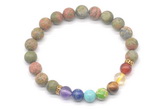 CGB8306 8mm matte unakite 7 chakra beaded mala stretchy bracelets