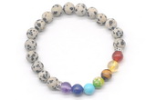 CGB8309 8mm matte dalmatian jasper 7 chakra beaded mala stretchy bracelets