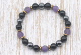 CGB8322 8mm matte amethyst, black onyx & hematite energy bracelet