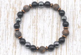 CGB8327 8mm matte bronzite, black onyx & hematite energy bracelet