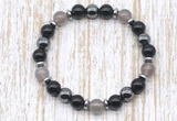 CGB8340 8mm grey agate, black onyx & hematite energy bracelet