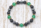 CGB8342 8mm green agate, black onyx & hematite energy bracelet